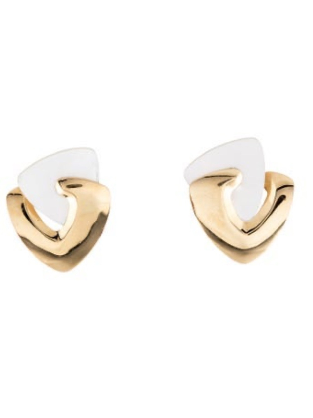 Vintage 14K Gold and Cream Plastic Heart Link Stud Earrings